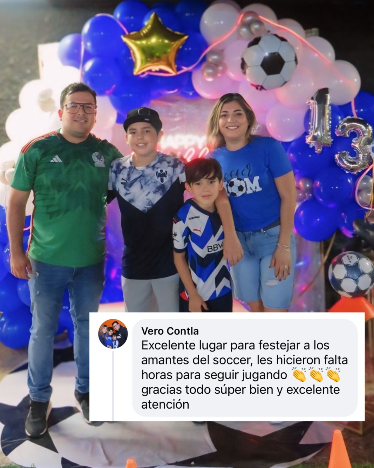 Familia celebrando cumpleaños en Arena Soccer — reseña Vero Contla